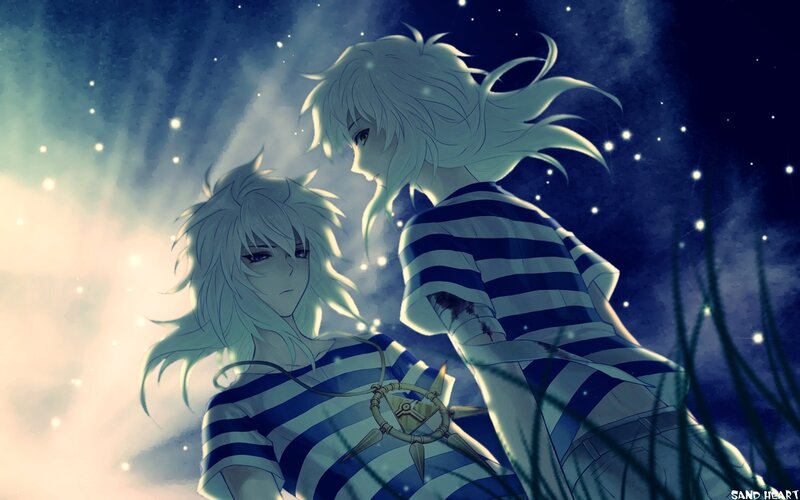 Two Anime Characters — Blue, Dramatic, Night, Stars, Night Sky