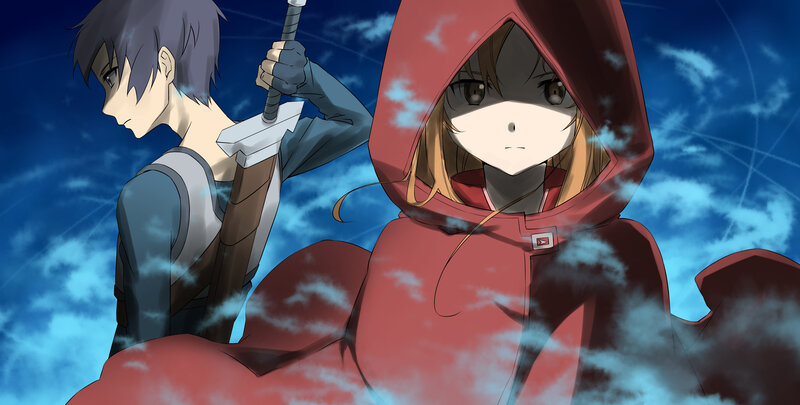 Two Anime Characters — Blue, Dramatic, Night, Sword, Clouds