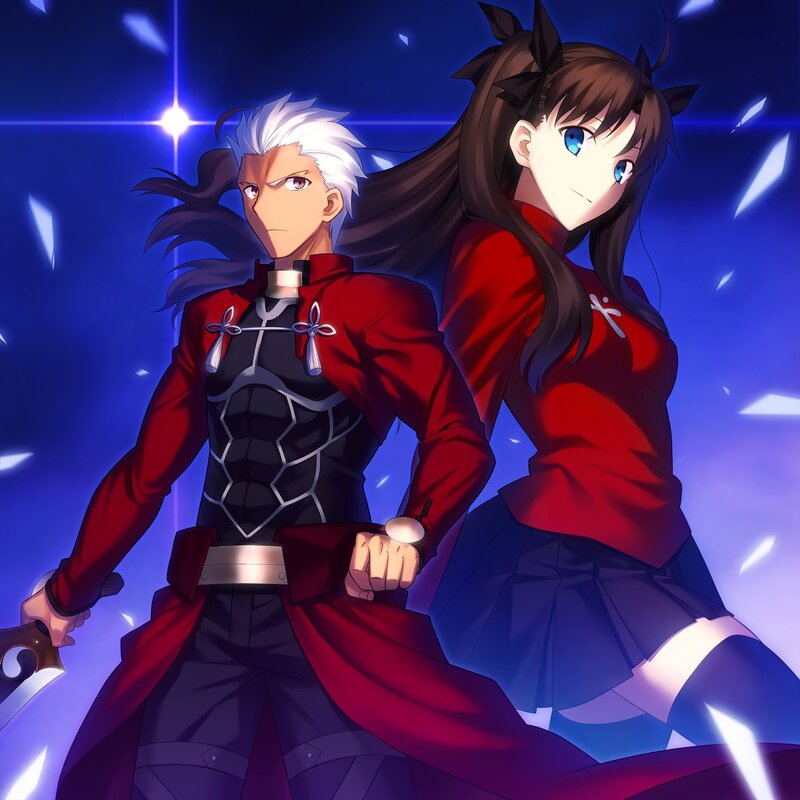 Two Anime Characters — Blue, Dramatic, Night, Sword, Red Coat