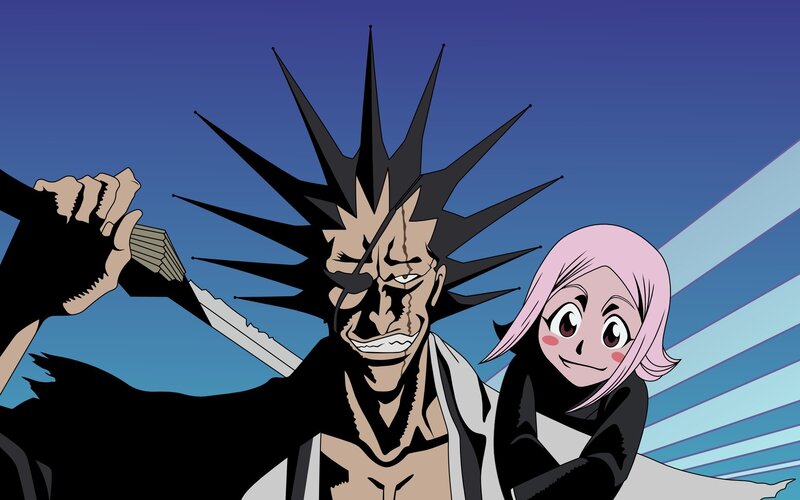 Two Anime Characters — Blue, Dramatic, Night, Sword, Spiky Hair