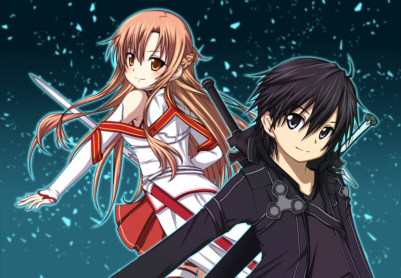Two Anime Characters — Blue, Dramatic, Night, Swords, Long Hair