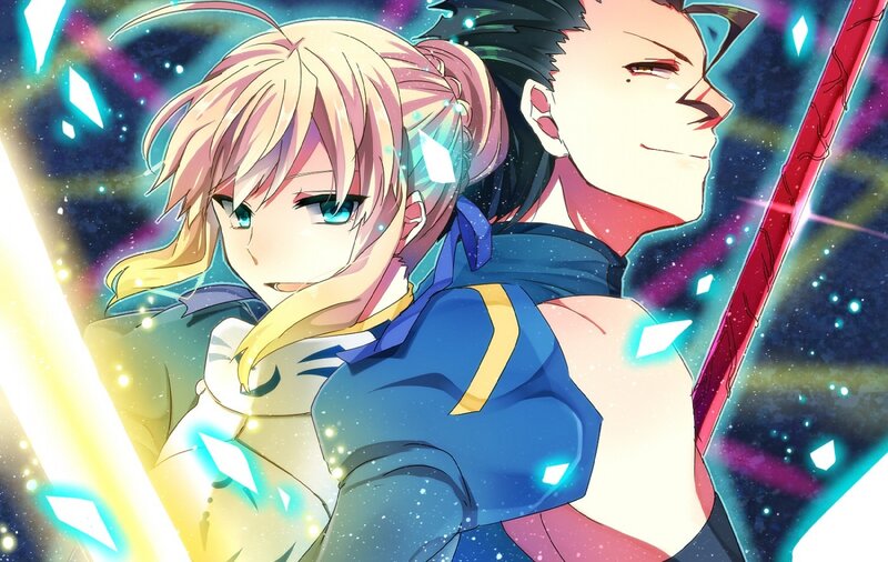 Two Anime Characters — Blue, Dramatic, Night, Swords, Stars