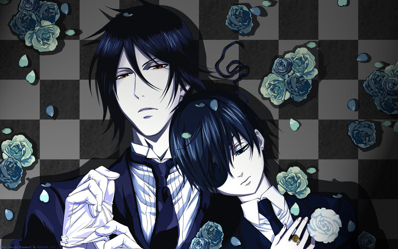 Two Anime Characters — Blue, Dramatic, Roses