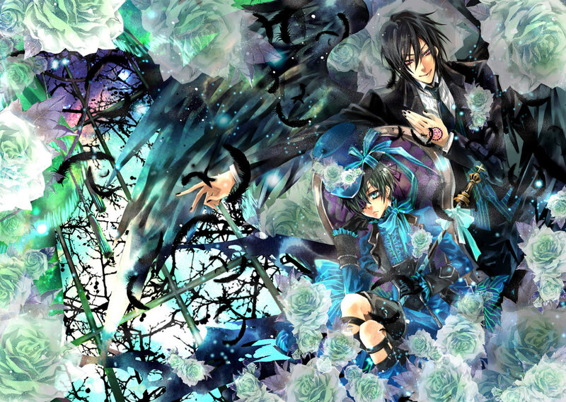 Two Anime Characters — Blue, Dramatic, Roses, Wings