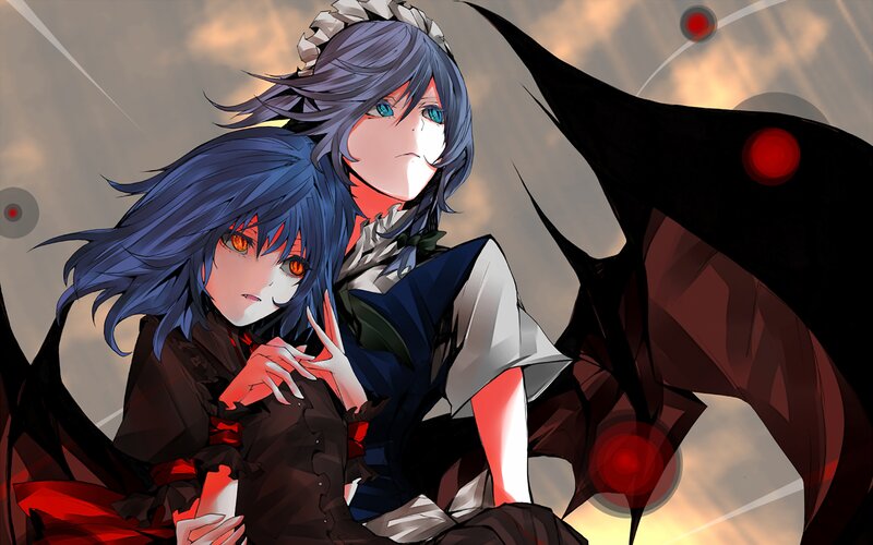 Two Anime Characters — Blue, Dramatic, Sunset, Blue Hair