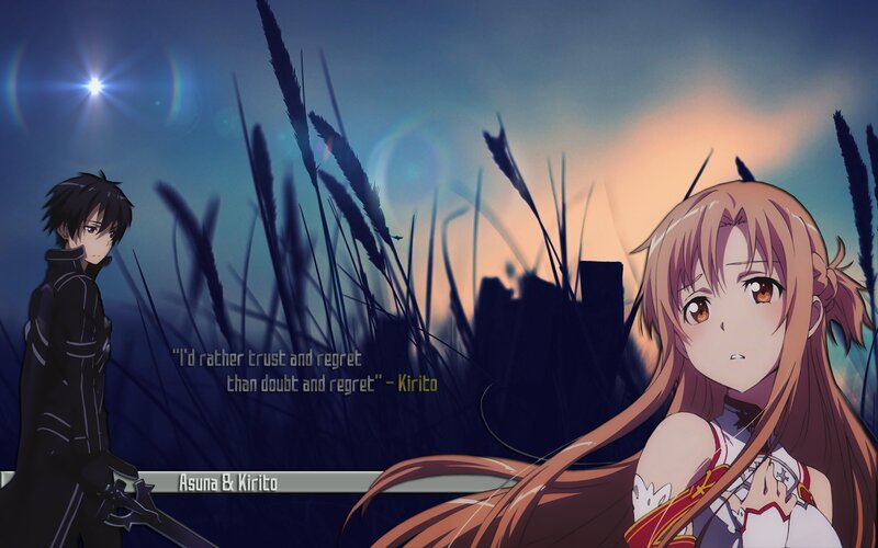 Two Anime Characters — Blue, Dramatic, Sunset, Grass