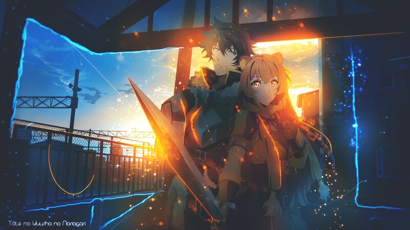 Two Anime Characters — Blue, Dramatic, Sunset, Sword