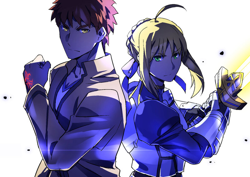 Two Anime Characters — Blue, Dramatic, Sword, Armor