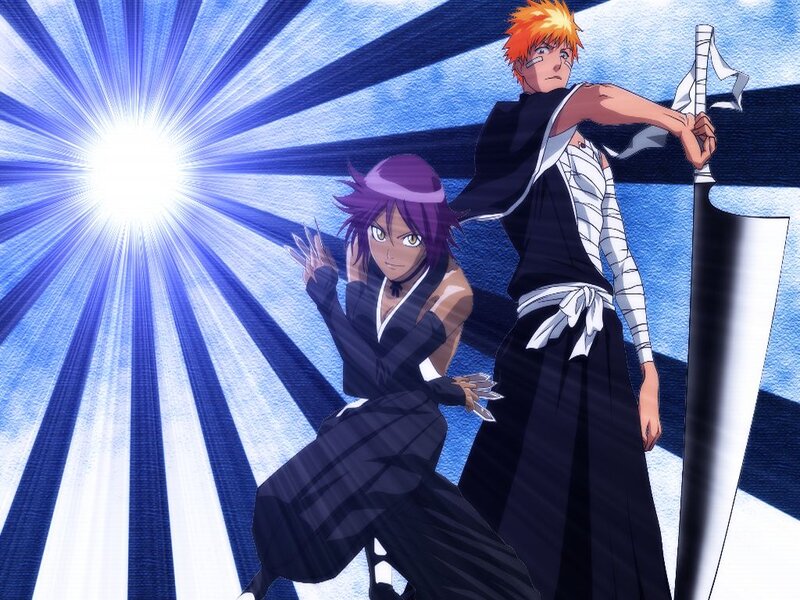 Two Anime Characters — Blue, Dramatic, Sword, Blue Background