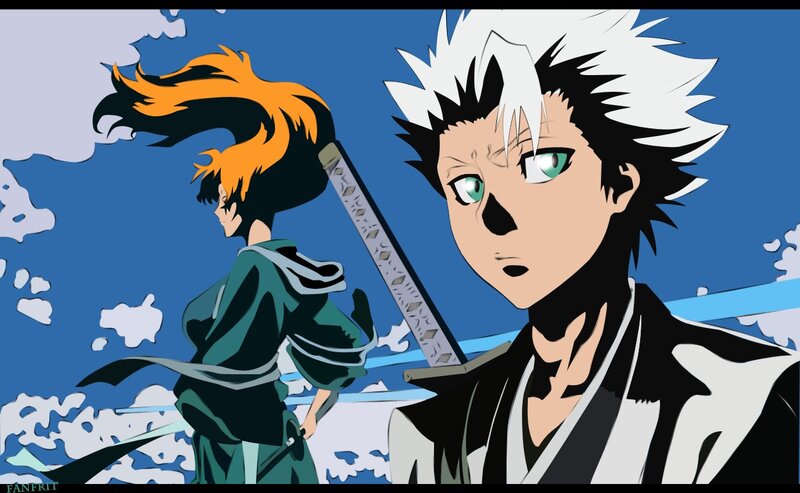 Two Anime Characters — Blue, Dramatic, Sword, Clouds