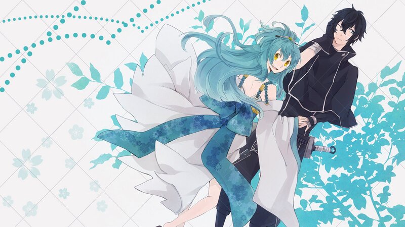 Two Anime Characters — Blue, Dramatic, Sword, Flowers
