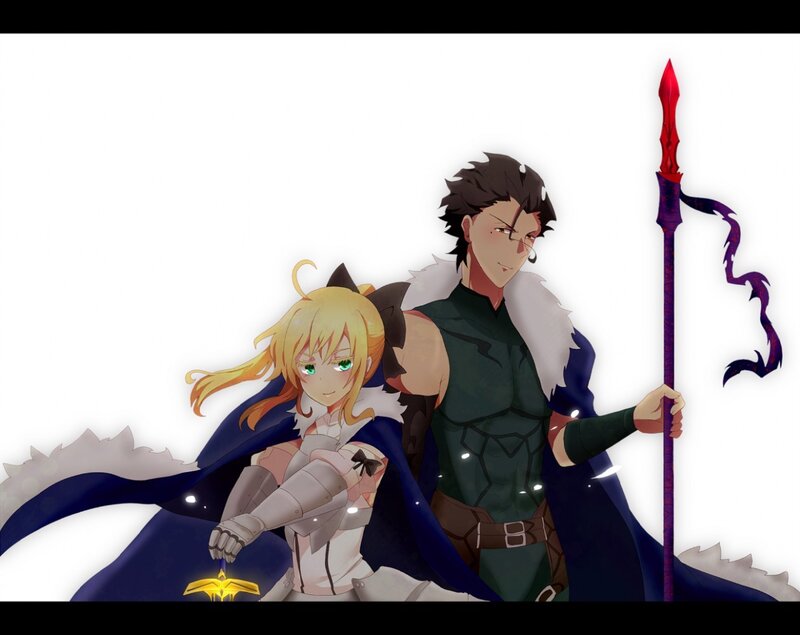 Two Anime Characters — Blue, Dramatic, Sword, Spear