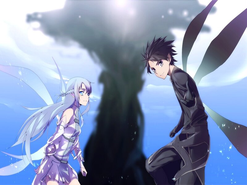 Two Anime Characters — Blue, Dramatic, Wings