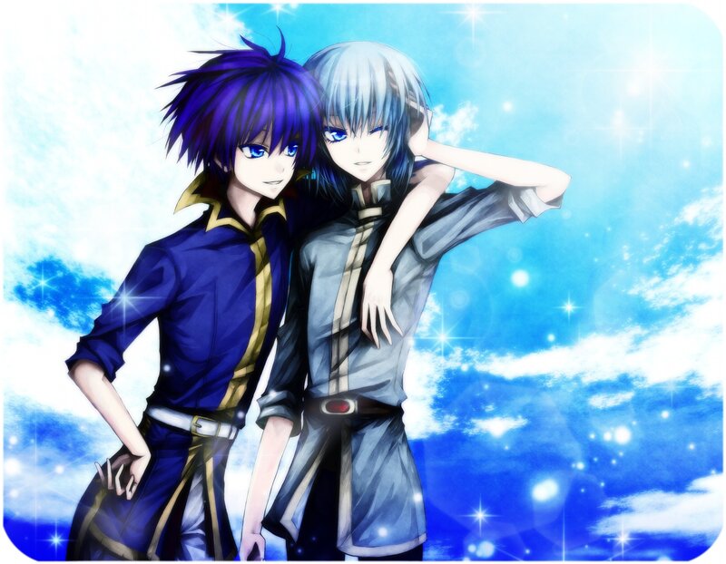 Two Anime Characters — Blue, Dreamy, Blue Sky