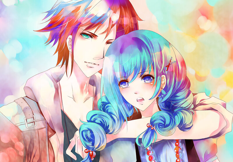 Two Anime Characters — Blue, Dreamy, Hair