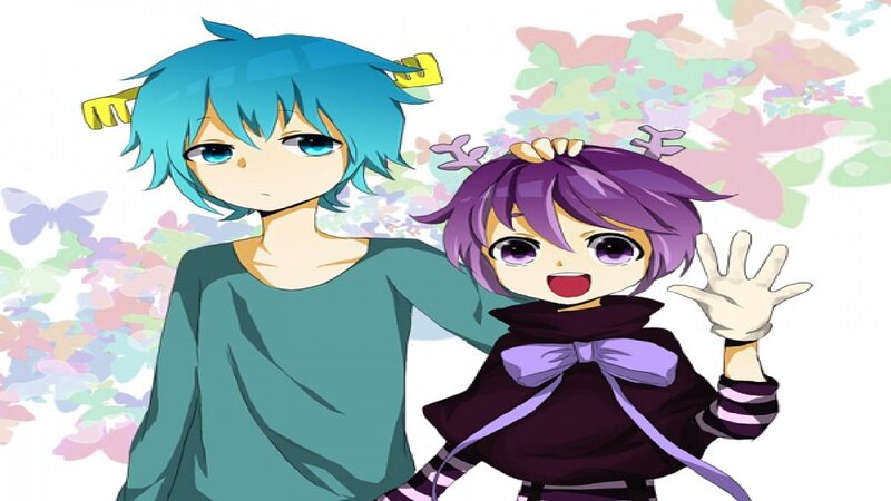 Two Anime Characters — Blue, Playful, Butterflies