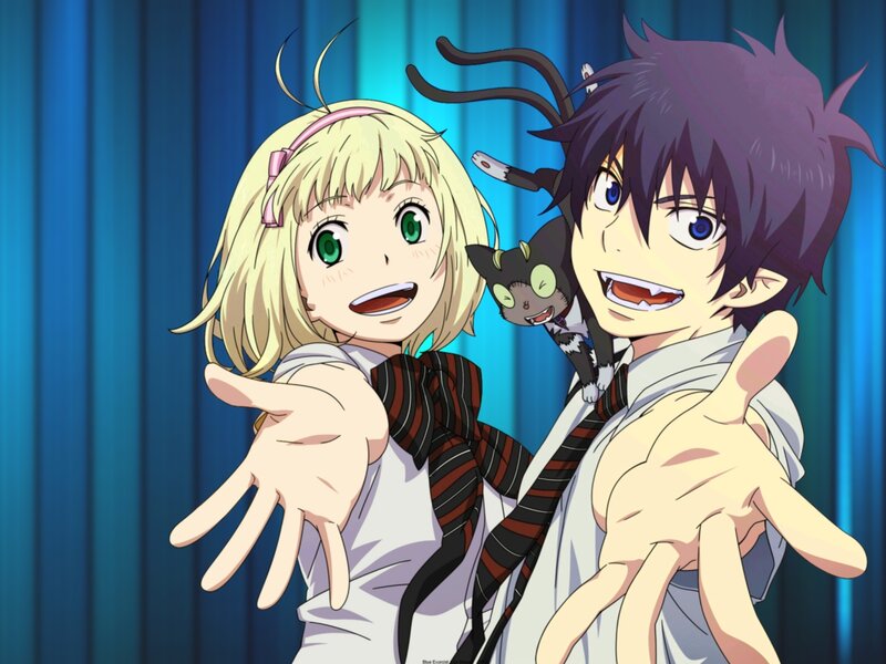 Two Anime Characters — Blue, Playful, Cat