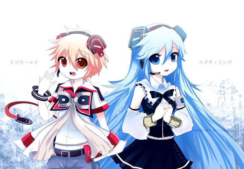 Two Anime Characters — Blue, Playful, Digital Art, Headphones