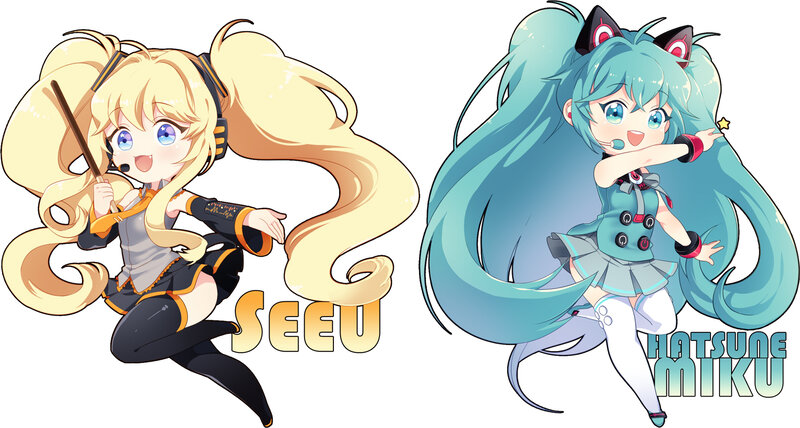 Two Anime Characters — Blue, Playful, Digital Art, Microphone