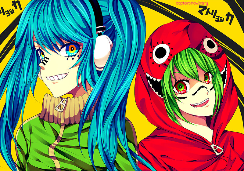 Two Anime Characters — Blue, Playful, Headphones