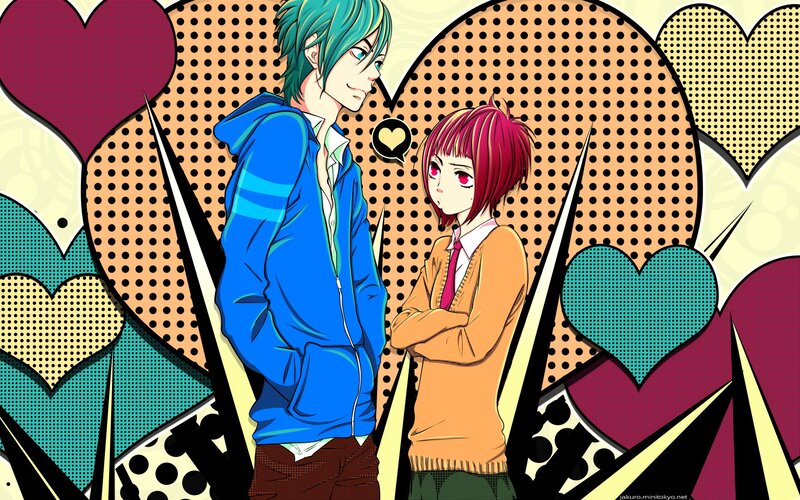 Two Anime Characters — Blue, Playful, Manga, Hearts