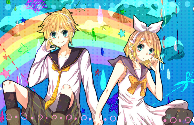 Two Anime Characters — Blue, Playful, Rainbow