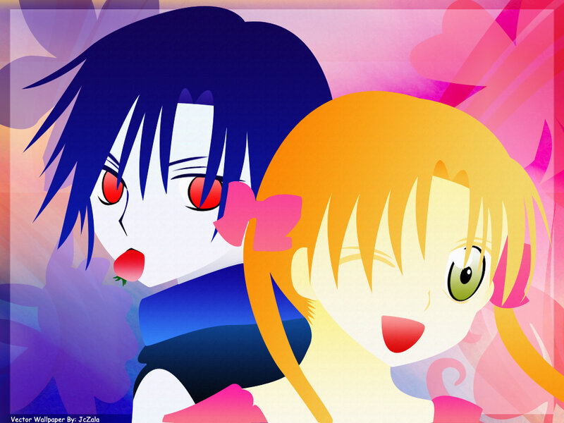 Two Anime Characters — Blue, Playful, Roses