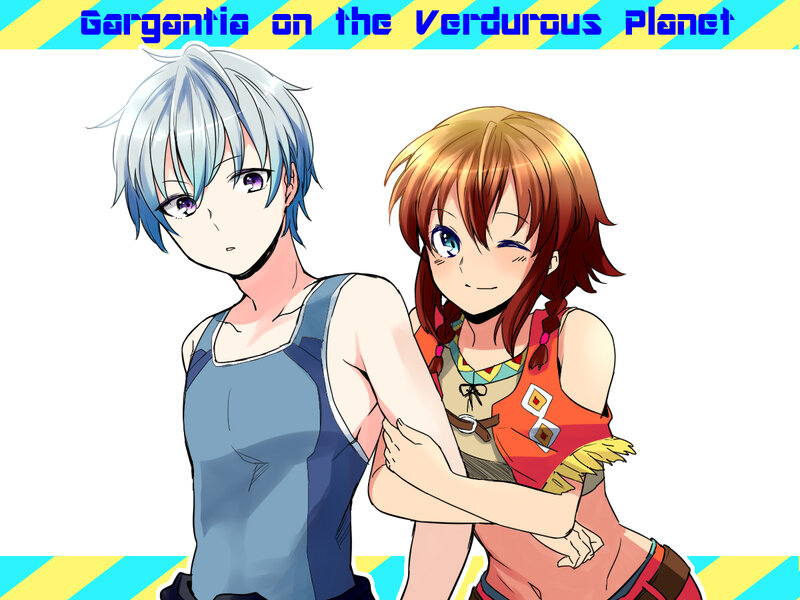 Two Anime Characters — Blue, Playful, Text