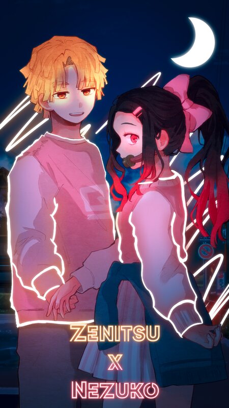 Two Anime Characters — Blue, Romantic, Night