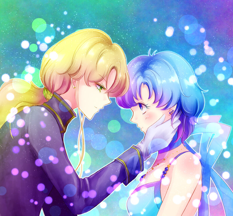 Two Anime Characters — Blue, Romantic, Sparkles