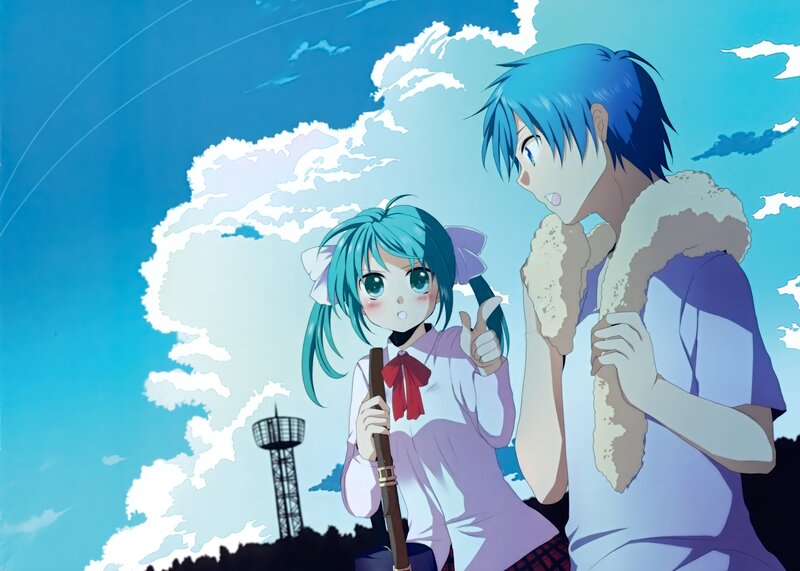 Two Anime Characters — Blue, Serene, Afternoon, Clouds