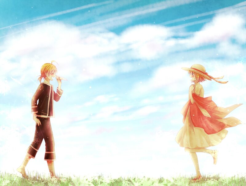 Two Anime Characters — Blue, Serene, Afternoon, Grass