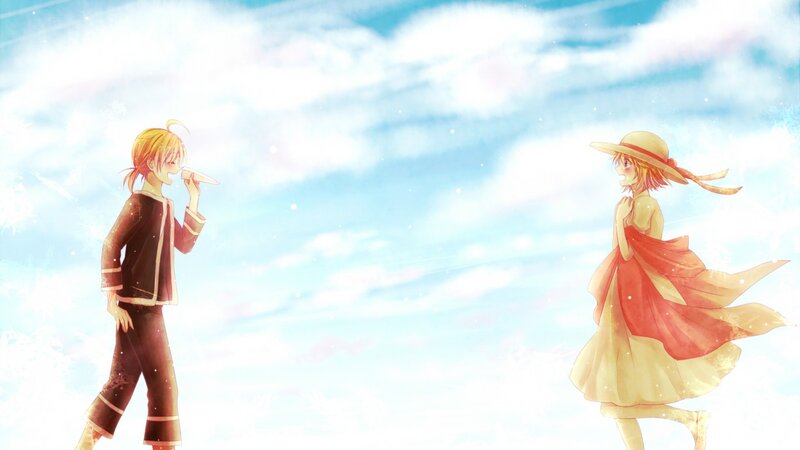 Two Anime Characters — Blue, Serene, Afternoon, Sky