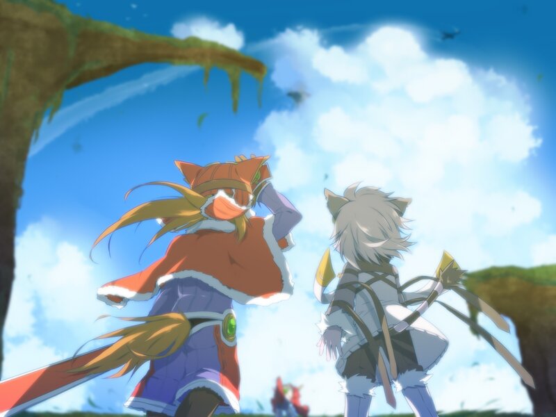 Two Anime Characters — Blue, Serene, Afternoon, Sky, Tree