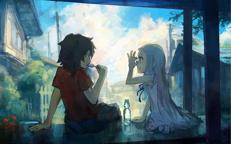 Two Anime Characters — Blue, Serene, Afternoon, Table