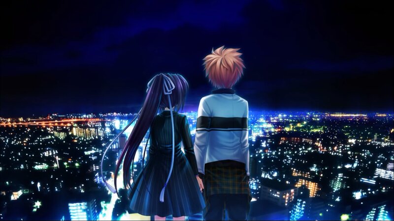 Two Anime Characters — Blue, Serene, Night, Cityscape