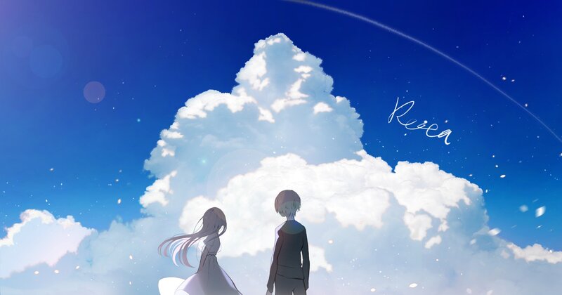 Two Anime Characters — Blue, Serene, Night, Clouds