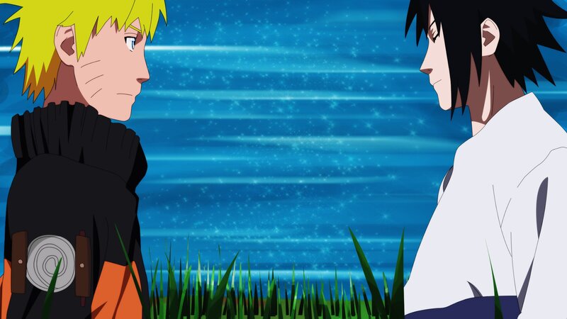 Two Anime Characters — Blue, Serene, Night, Grass