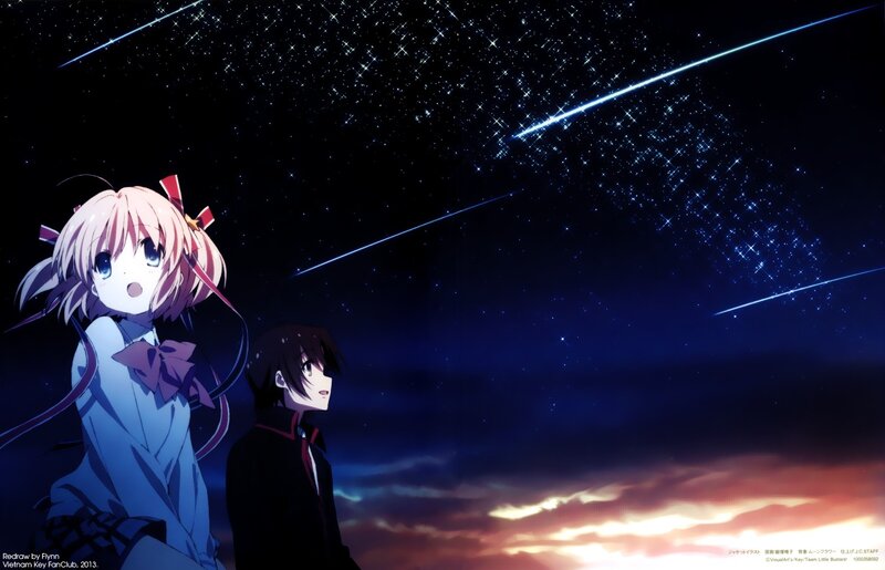 Two Anime Characters — Blue, Serene, Night, Stars, Meteor Shower