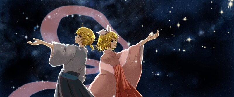 Two Anime Characters — Blue, Serene, Night, Stars