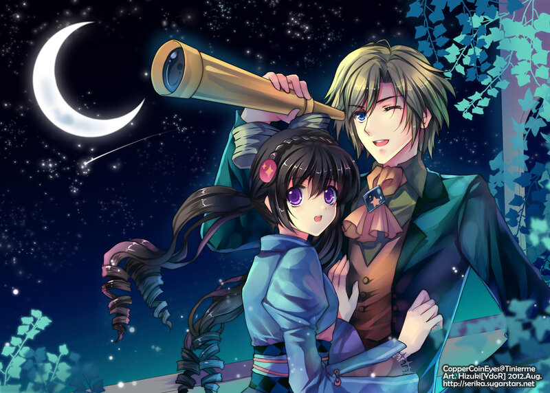 Two Anime Characters — Blue, Serene, Night, Telescope