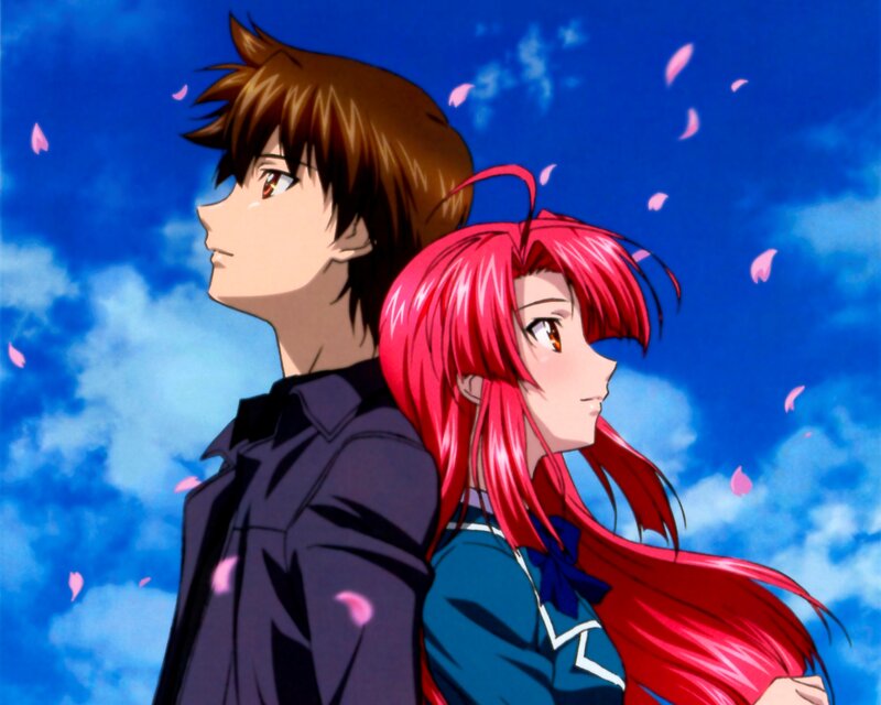 Two Anime Characters — Blue, Serene, Spring, Cherry Blossoms, Sky