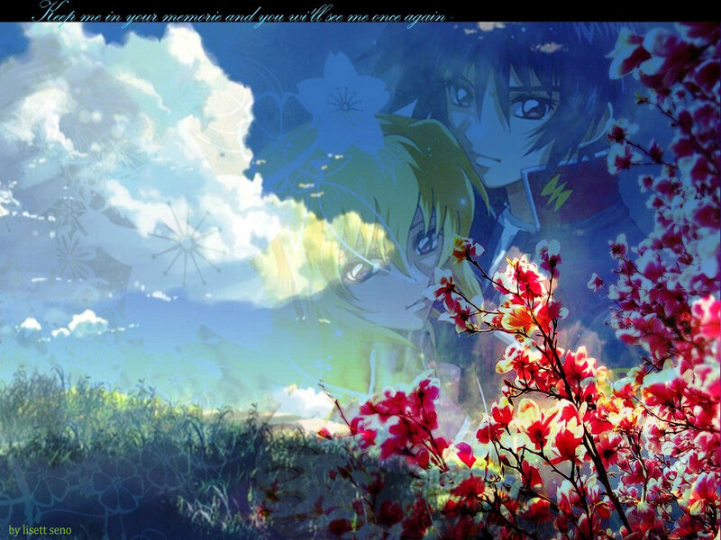 Two Anime Characters — Blue, Serene, Spring, Cherry Blossoms