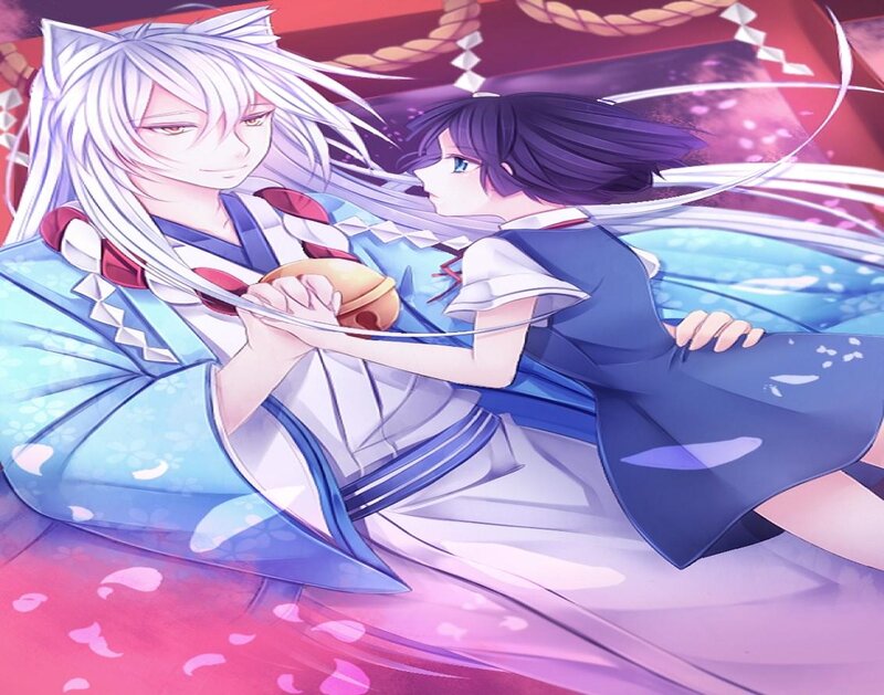 Two Anime Characters — Blue, Serene, Spring, Kimono
