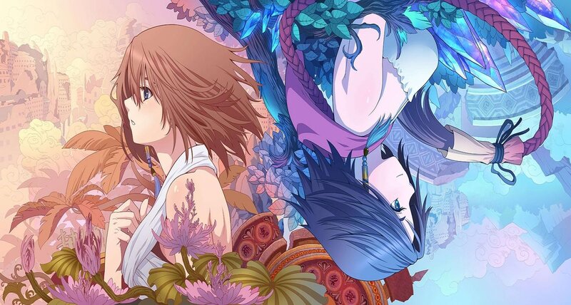 Two Anime Characters — Blue, Serene, Sunset, Flowers