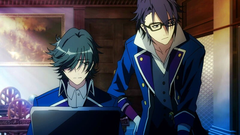 Two Anime Characters — Blue, Serious, Laptop