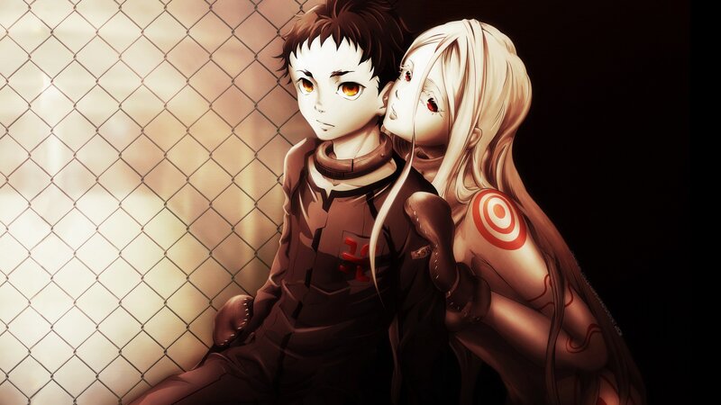 Two Anime Characters — Brown, Dramatic, Chain-link Fence, Target Symbol