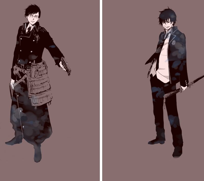 Two Anime Characters — Brown, Dramatic, Gun