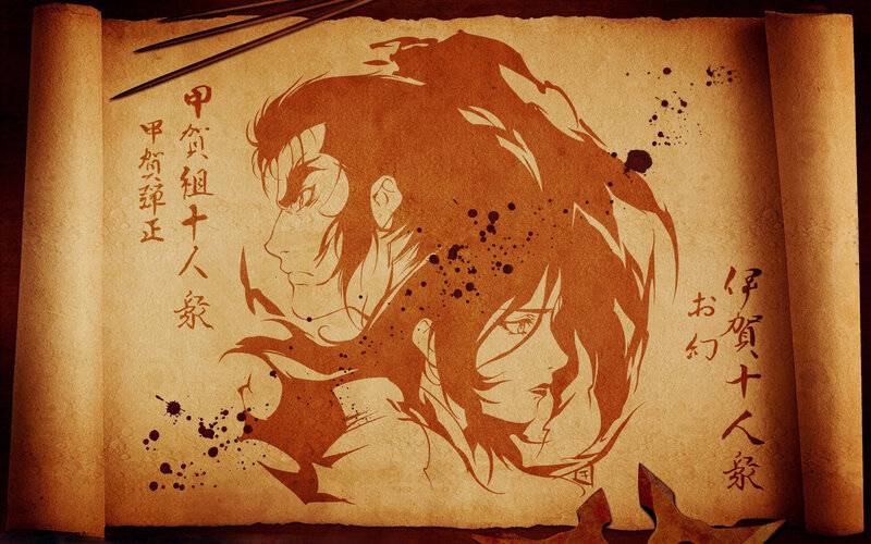 Two Anime Characters — Brown, Dramatic, Manga, Scroll