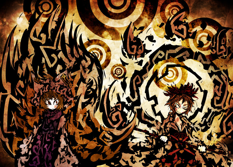 Two Anime Characters — Brown, Dramatic, Manga, Spiral Patterns